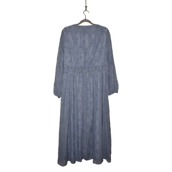 SIMPLEE $80 Long Sleeve V-Neck Floral Burnout Maxi Dress‎ in Blue XL - Picture 2 of 3